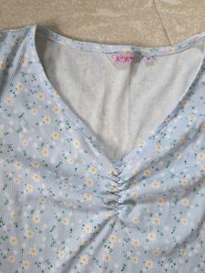 Cute Baby Blue Floral Crop Top