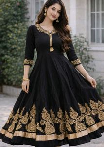 Elegant Black Anarkali Kurta with Golden Embroider