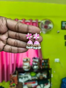 Pink Floral Jhumka Earrings