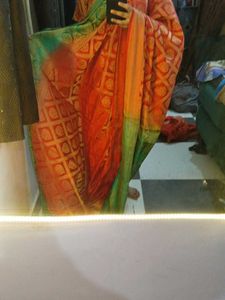 Beautiful Orange &amp; Green Silk Saree