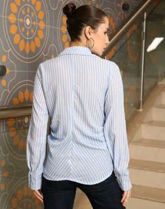 Shein Striped Button-Down handkerchief Blue Shirt