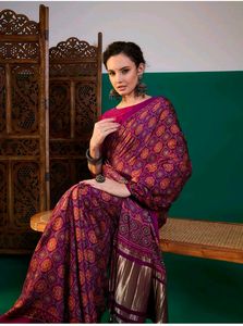 Beautiful Purple Modal ajrak Printed Saree