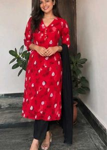 Red Floral Kurta Set