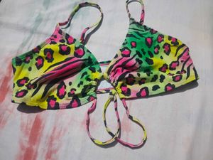 Vibrant Neon Leopard Print Bikini Top