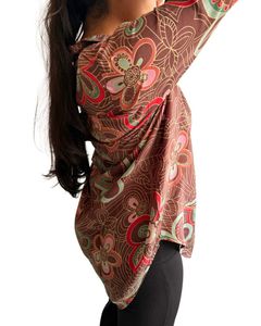 100% Silk Retro Floral Print Button-Up Shirt
