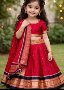 Red Ethnic choli Skirt with Gold Border