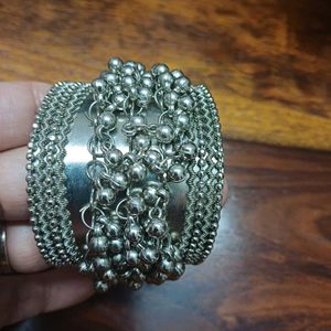 Boho Silver Toned Gungroo Kada/ Bracelet