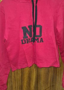 Red "No Drama" Crop Hoodie