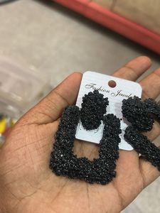 Stylish Black Beaded Hoop Earrings