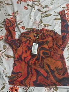 Mesh Swirl Print Long Sleeve Top