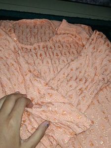 Peach Embellished Kurta Chikankari