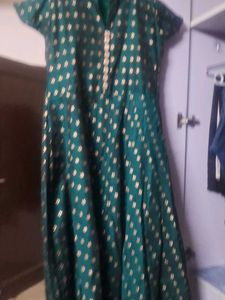 Elegant Teal Brocade Gown