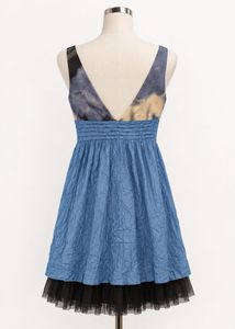 Bohemian V-Neck Crinkled Dress with Tulle Trim