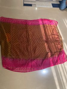 Brand New Brown &amp; Pink Leheriya Saree