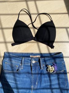 Black Cross Strips Bra