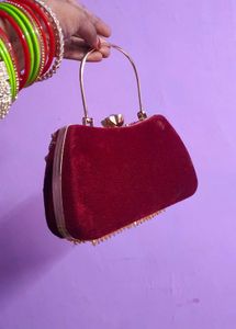 Maroon Clutch with Gold Embroidery