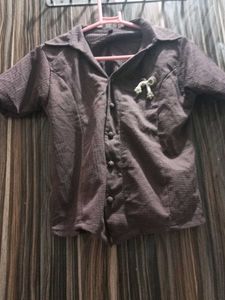 girls Brown Textured Short Sleeve Shirt
