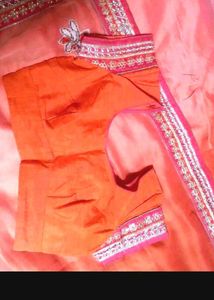 Vibrant Orange Silk Saree with Blouse