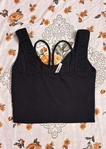 Black Ribbed Cropped Tank Top
