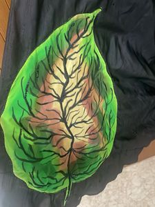 Black raw silk Gown with Green Leaf Print