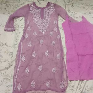 Lilac Chikankari Kurti with Mirror Work