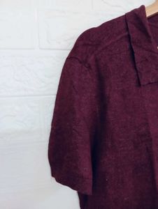 Zara Men's Burgundy Knit Polo Shirt