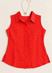 Stylish Sleeveless Red Polka Dot Top Size S-M