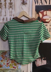 Green &amp; Beige Striped Cropped Top