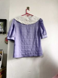 Cute korean  Lavender Puff Sleeve Top