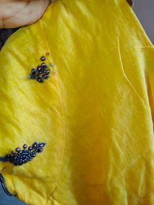 Yellow Kurta with Dark Blue beads Embroidery
