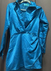 Stunning Teal Satin Wrap Dress