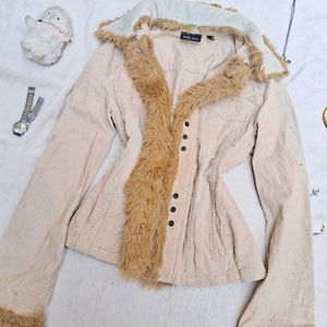 y2k Faux Fur Trim Denim Jacket
