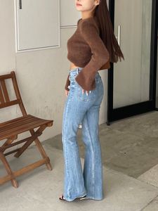 Imported brown fuzzy knit cropped top