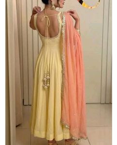 Elegant Yellow Anarkali Suit with Peach Dupatta