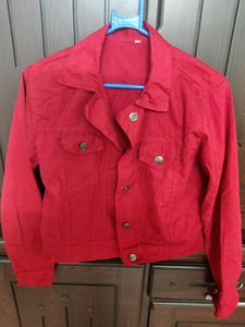 RED DENIM LIKE OVERCOAT FOR WOMEN