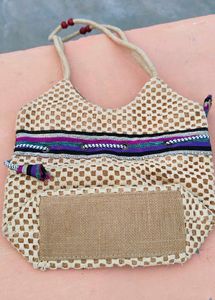 Boho Woven Tote Bag with Shell Detail