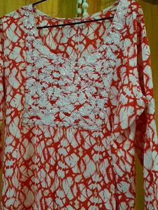 Red Colour Printed Kurta Set Medium Size