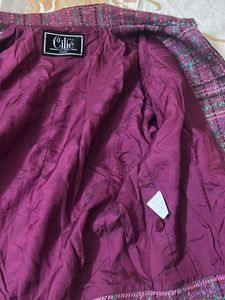 Tweed Zip-Up Jacket with Suede Accents