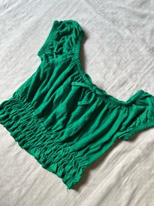 Green Crop Top with Bow Detail