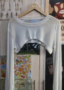 Sheer Cropped Long Sleeve Top