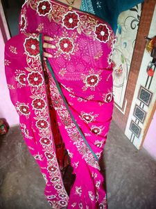 Beautiful heavy Embroidered Pink Saree & blouse