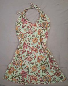 Floral Halter Neck Backless Kurti Dress