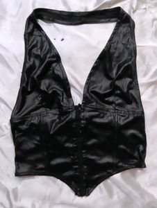 Black Faux Leather Halter Top