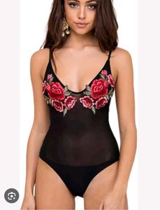 Embroidered Black Bodysuit