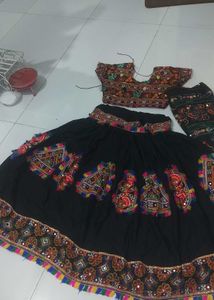Embroidered Black Skirt with Mirror Work