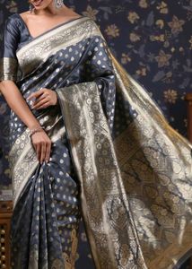 Elegant Grey Banarasi Silk Saree