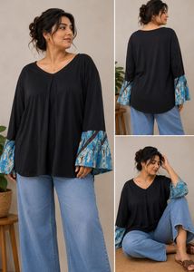 Stylish Bell Sleeve Black Top