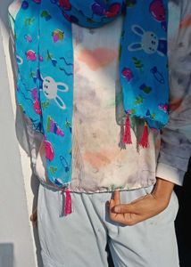 Cute Bunny Print Scarf with Tassels