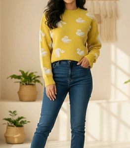 imported women's yellow crewneck sweater