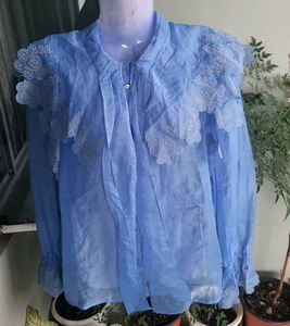 Chic Blue Embroidered Blouse